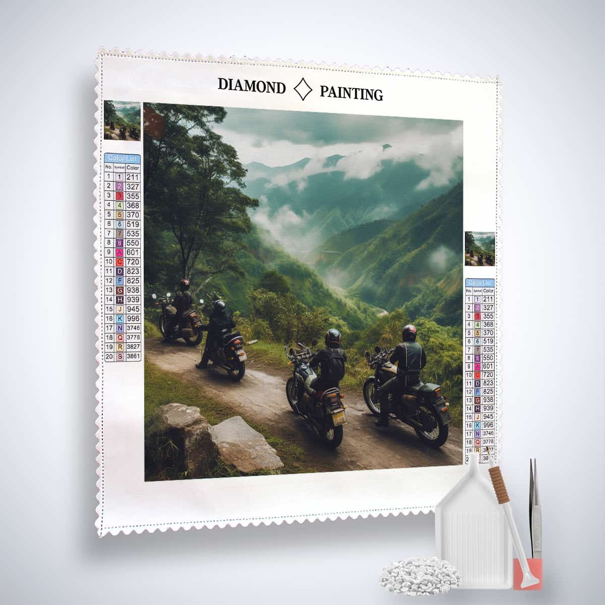 Diamond Painting Kit - Futuristische Fortbewegung - Landschaft mit Motorradfahrern, Acryl Diamonds, und Künstler-Werkzeuge