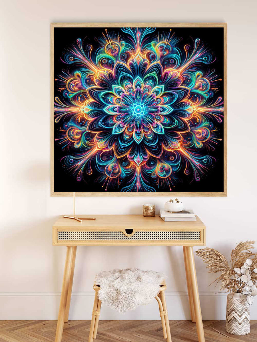Malen nach Zahlen - Mandala bunt auf Schwarz