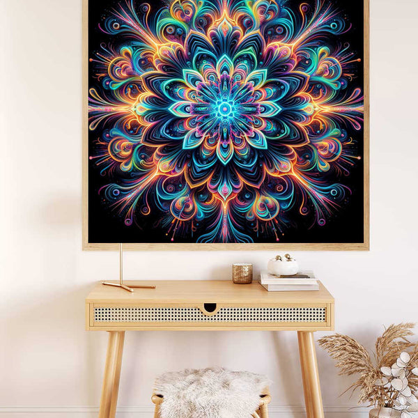Malen nach Zahlen - Mandala bunt auf Schwarz