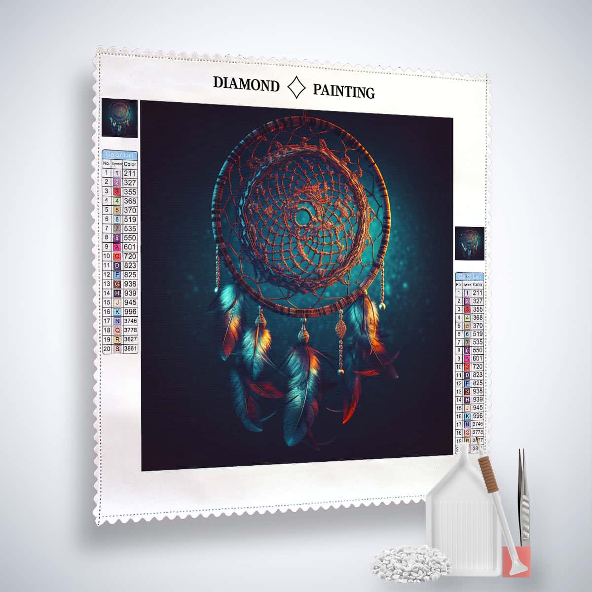 Diamond Painting Kit Traumfänger Mysteriös – Dreamcatcher with Acrylic Diamonds, Professional Canvas, Tweezers, and Setzstift Set