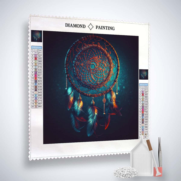 Diamond Painting Kit Traumfänger Mysteriös – Dreamcatcher with Acrylic Diamonds, Professional Canvas, Tweezers, and Setzstift Set