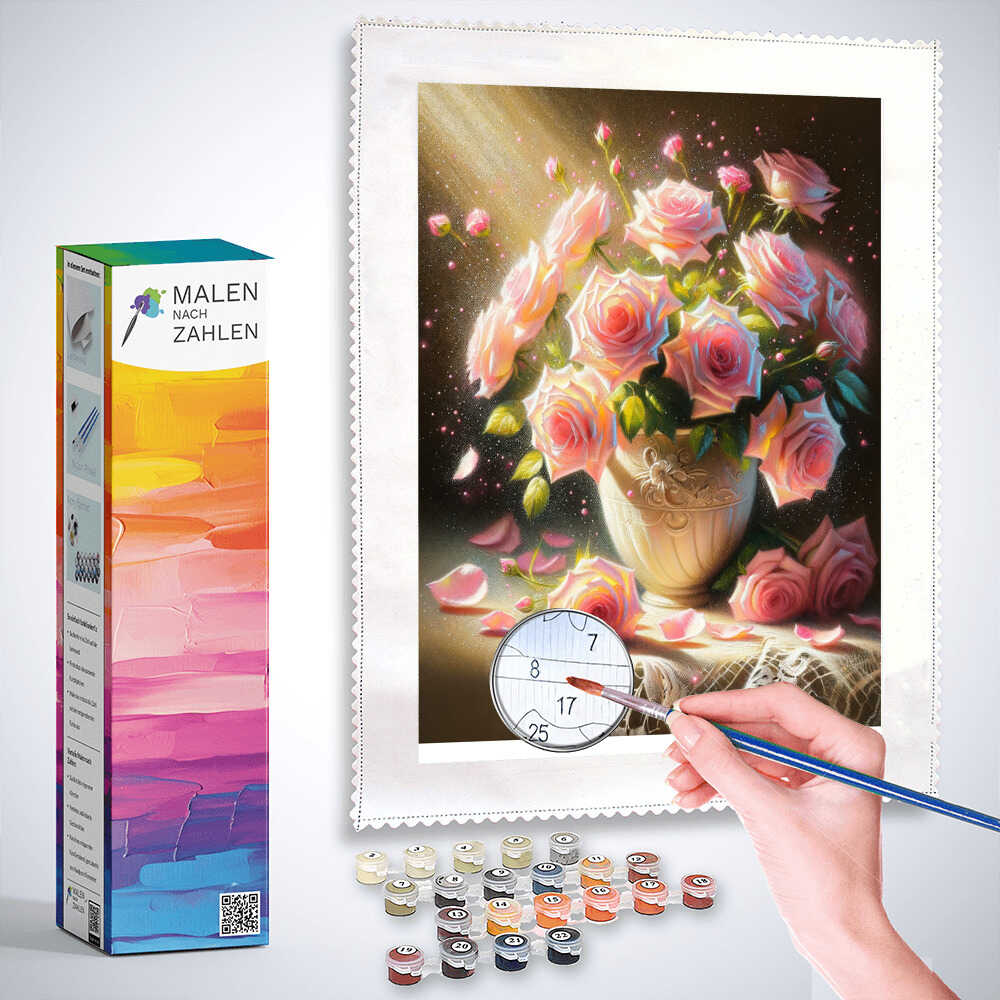 Malen nach Zahlen - Rosenstrauß in Vase