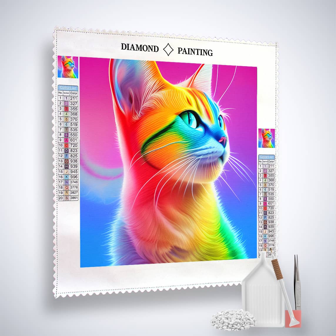 Diamond Painting Regenbogenkätzchen mit bunten Katzenmotiv und Zubehör, kostenloser Versand, Sale bis zu 60% bei Diamond Painting.de