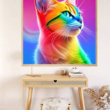Diamond Painting Regenbogenkätzchen auf Leinwand über elegantem Holztisch, kostenloser Versand und bis zu 60% Rabatt, Diamond Painting.de
