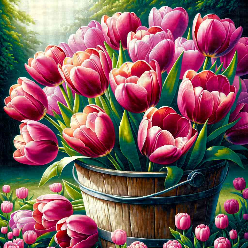 Malen nach Zahlen - Rosa Tulpenstrauß im Eimer