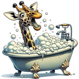 Giraffe enjoying a bubble bath in a vintage clawfoot tub for Malen nach Zahlen - Giraffenbad der Heiterkeit.