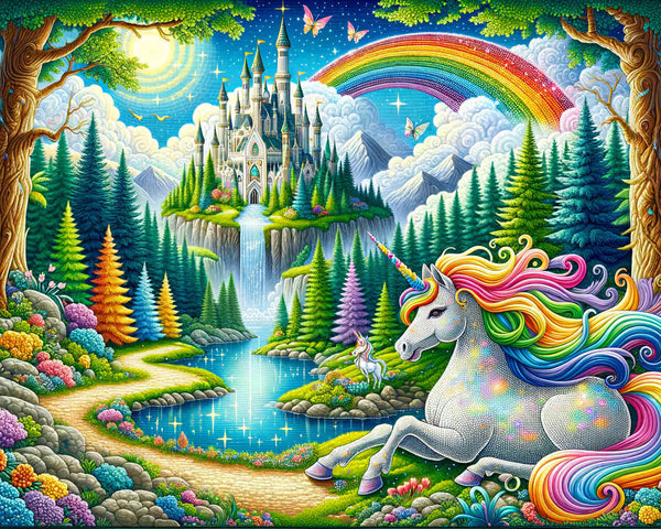 Malen nach Zahlen - Regenbogeneinhorn im Zauberwald
