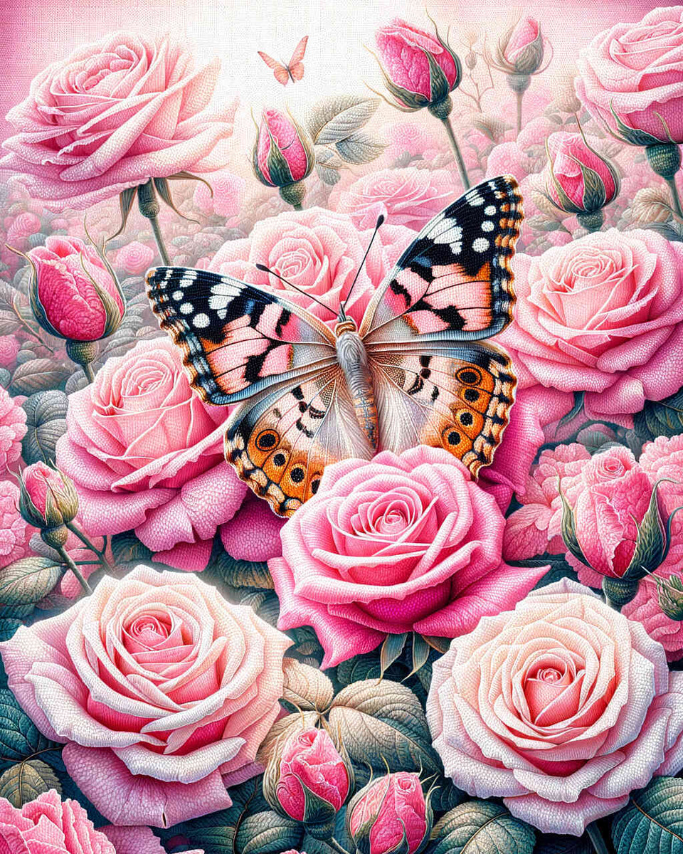 Malen nach Zahlen - Rosa Rosenschmetterling