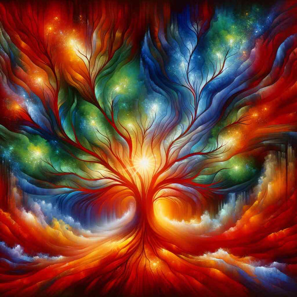 Malen nach Zahlen - Abstrakter Baum mit Licht des Lebens