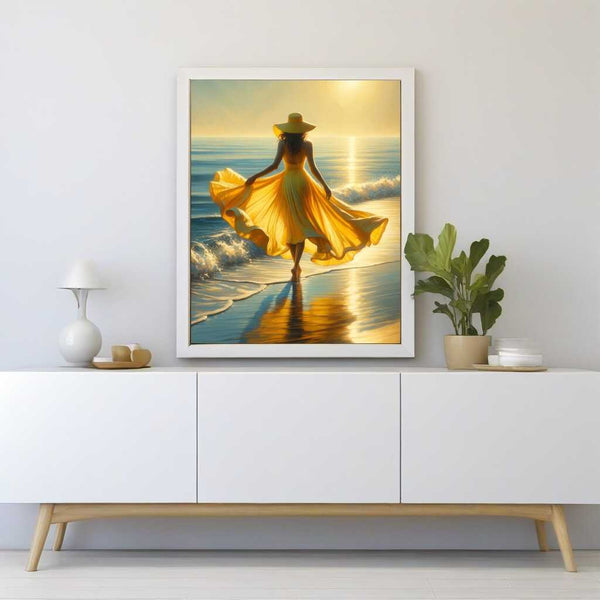 Malen nach Zahlen - Frau in gelben Kleid