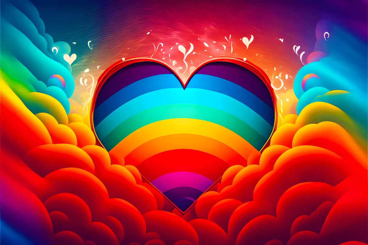 AB Diamond Painting Herz Farbenfroh - Rainbow Heart Surrounded by Vivid Clouds