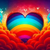 AB Diamond Painting Herz Farbenfroh - Rainbow Heart Surrounded by Vivid Clouds