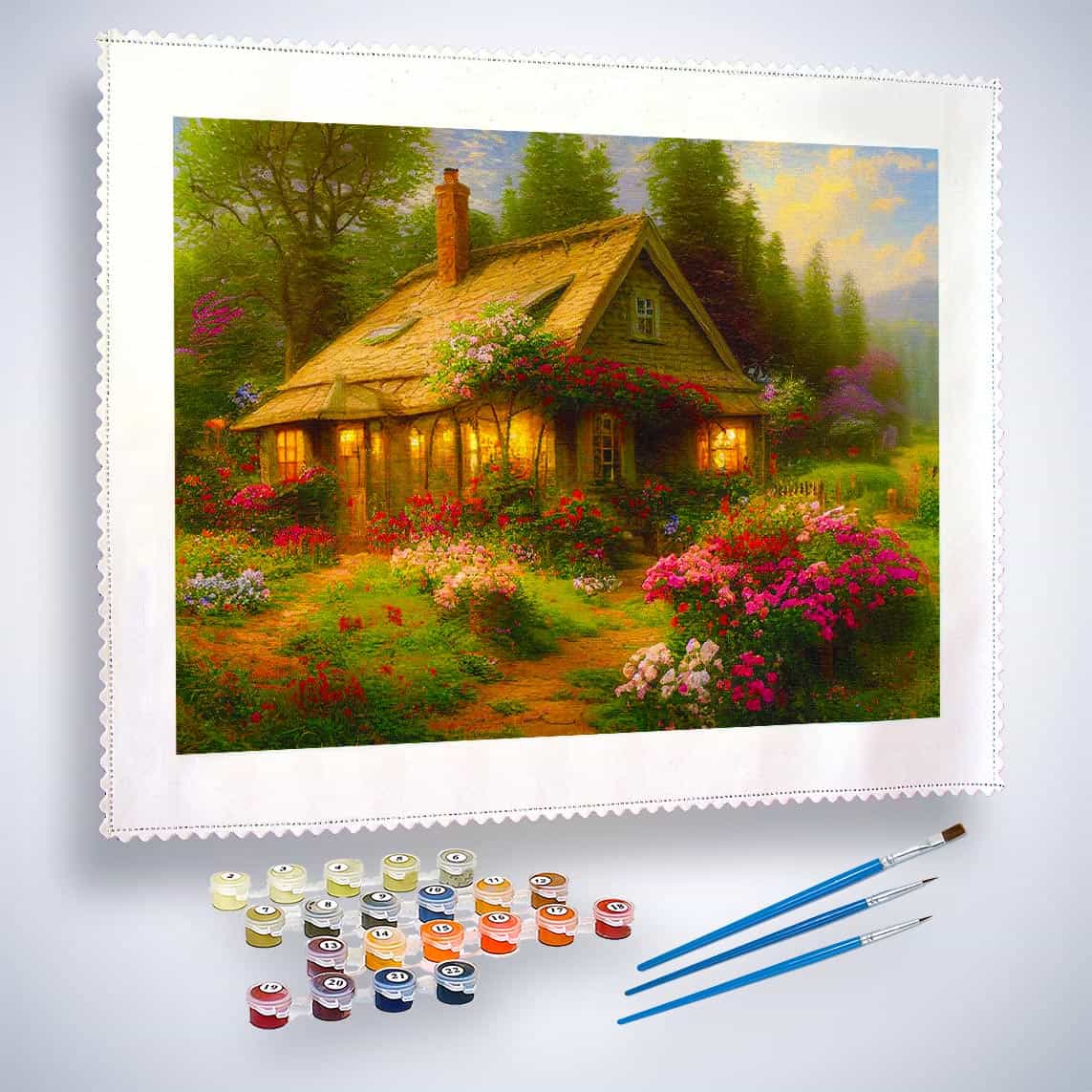 Paint by Numbers Vintage Rose Cottage Kit with Paints and Brushes