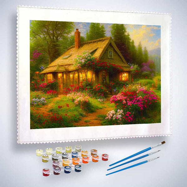 Paint by Numbers Vintage Rose Cottage Kit with Paints and Brushes