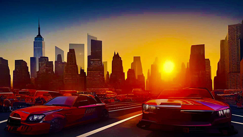 Malen nach Zahlen - Skyline im Sonnenuntergang - hochwertige Leinwand - Auto, Horizontal, Neu eingetroffen, Städte