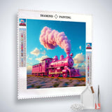 Diamond Painting Kit - Pink Fantasy Train on Canvas with Acrylic Diamonds, Tweezers, and Professional Tools Included