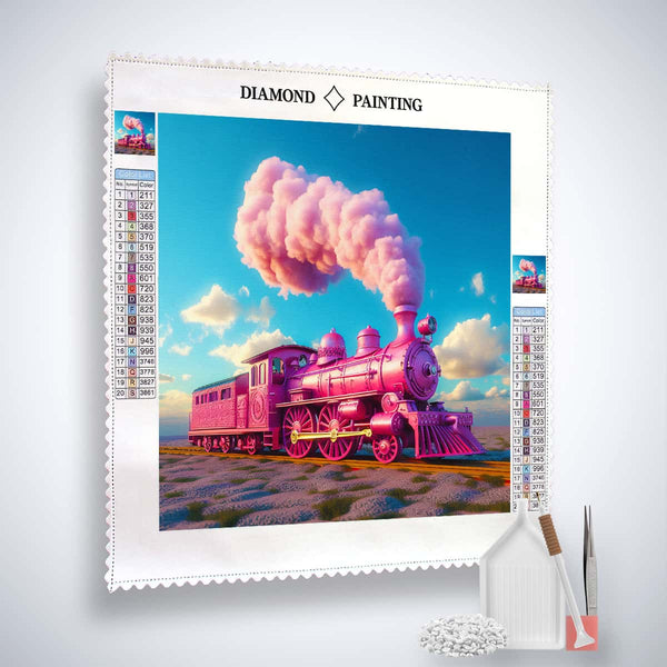 Diamond Painting Kit - Pink Fantasy Train on Canvas with Acrylic Diamonds, Tweezers, and Professional Tools Included