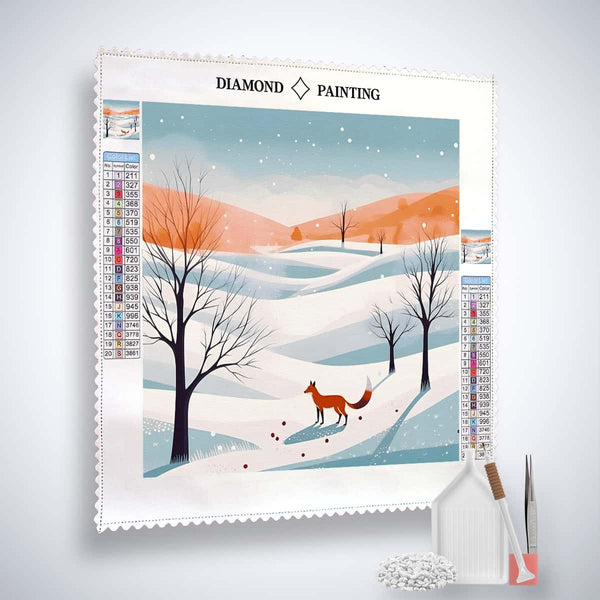 Diamond Painting Kit - Fuchs im Schnee Motiv mit Profi-Leinwand, veredelten Acryl Diamonds und Künstlerwerkzeugen.