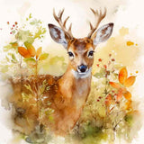 Diamond Painting of deer in lush autumn forest with colorful leaves and berries
