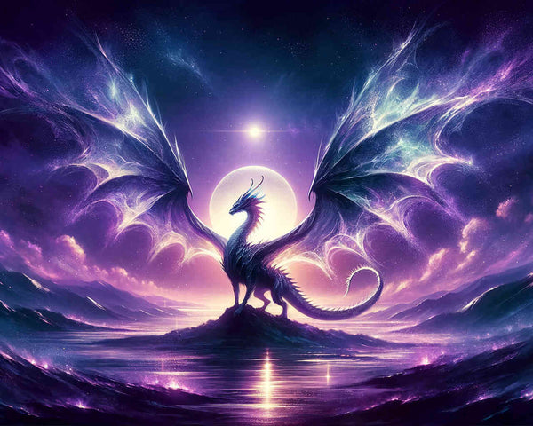 Malen nach Zahlen - Drache, lila Himmel