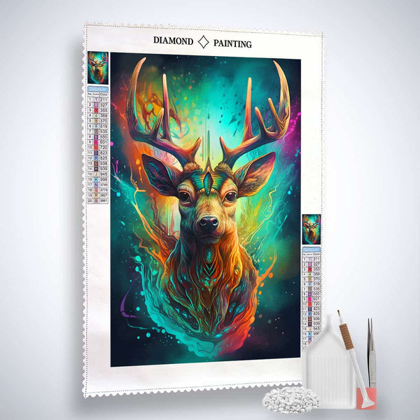 AB Diamond Painting Hirsch Portrait bunt – Diamond Painting Kits mit Leinwand, Acryl Diamonds, Pinzette und Setzstift. Kunst, die funkelt!