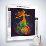 Diamond Painting Kit Frau Neon Tanzt vibrant artwork with acrylic diamonds, tools, and canvas