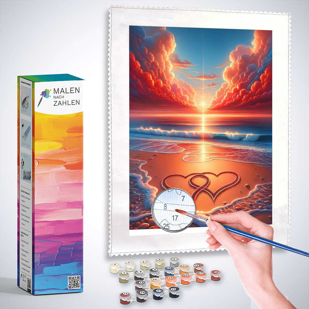 Malen nach Zahlen - Zwei Herzen am Strand