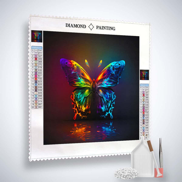 Schmetterling reflekt Diamond Painting Kit mit farbenfrohem Motiv, Profi-Leinwand, Acryl-Diamonds, Pinzette und Setzstift.