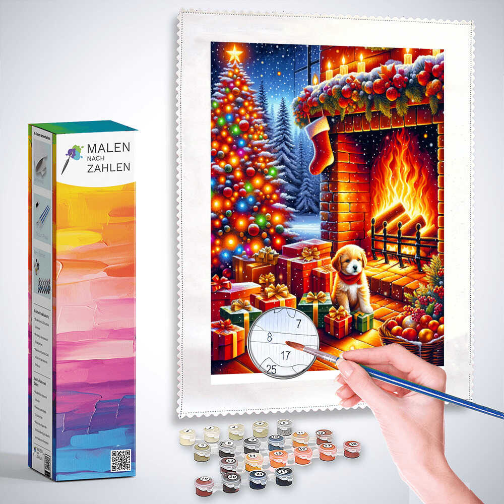 Malen Nach Zahlen Erwachsene Häuser Kamin 30x40cm | DIY Mal-Set Mit Leinwand, Farben & Pinseln