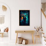 Malen nach Zahlen - Hirsch Portrait in der Nacht, gerahmtes Kunstwerk in modernem Wohnzimmer, entspannende kreative Aktivität