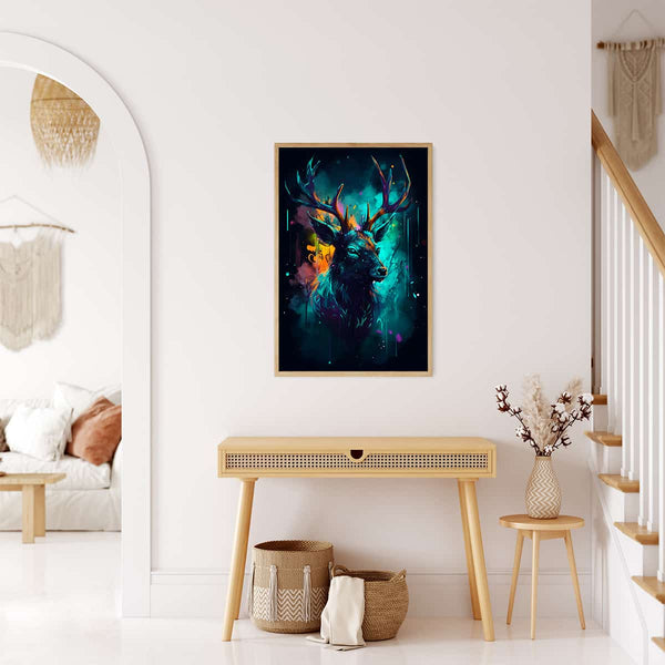 Malen nach Zahlen - Hirsch Portrait in der Nacht, gerahmtes Kunstwerk in modernem Wohnzimmer, entspannende kreative Aktivität