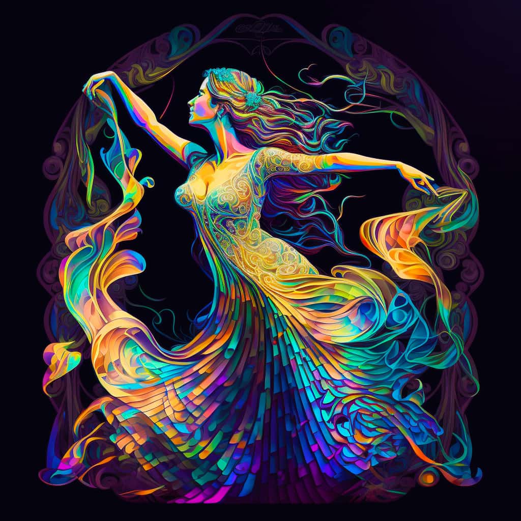 Diamond Painting Kit - Abstrakte Frau mit schwarzem Hintergrund, farbenfrohe und funkelnde Kunst.