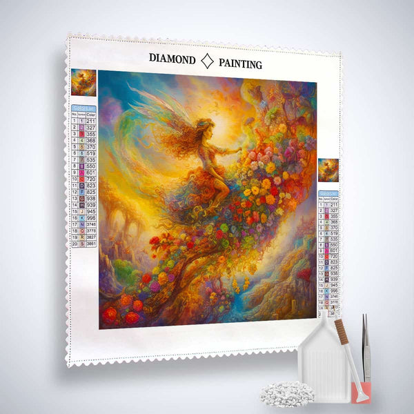 Diamond Painting Kit Flüsternde Bäche with vibrant colors, professional canvas, acrylic diamonds, artist tweezers, and pro setting tools