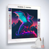 Diamond Painting Kit - Flammenpfad with vibrant dragon artwork and complete set tools. Create sparkling art with premium canvas and acrylic diamonds.