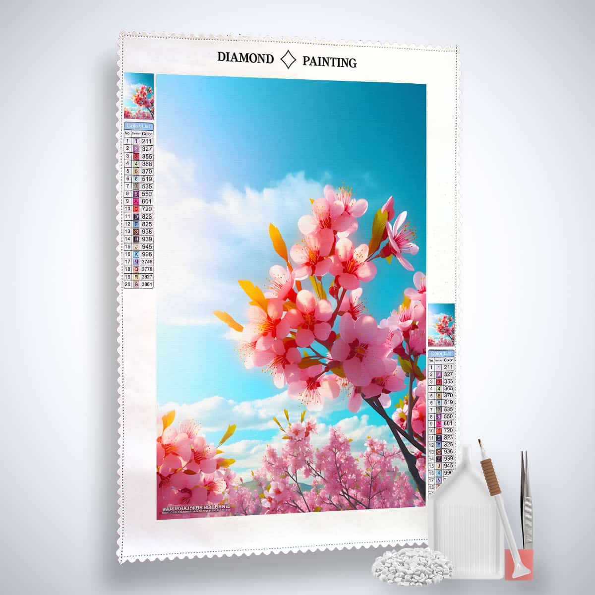 Diamond Painting Frühlingsträume Kit with Blossoming Tree Design, including Canvas, Acrylic Diamonds, Tweezers, and Setzstift
