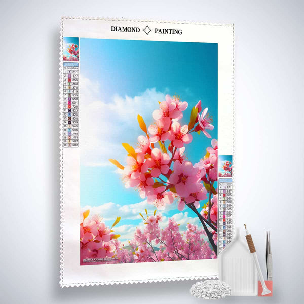 Diamond Painting Frühlingsträume Kit with Blossoming Tree Design, including Canvas, Acrylic Diamonds, Tweezers, and Setzstift