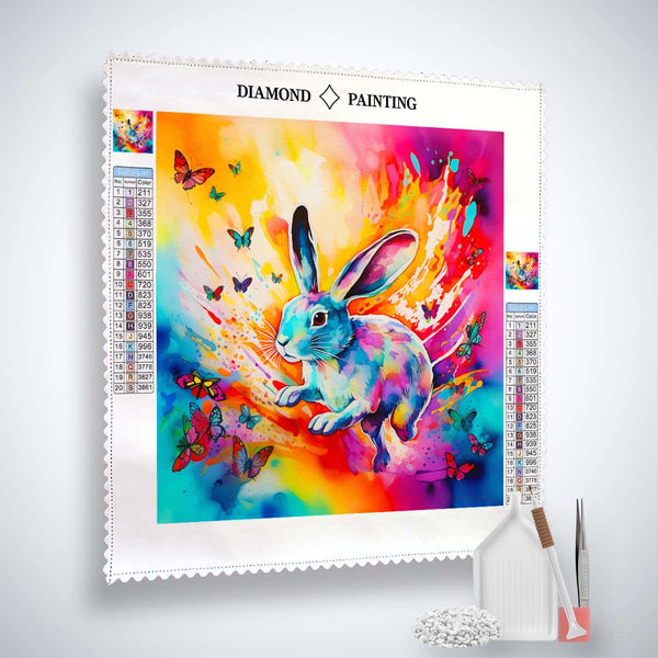 Diamond Painting Kit - Colorful Rabbit with Butterflies - Art Supplies Included