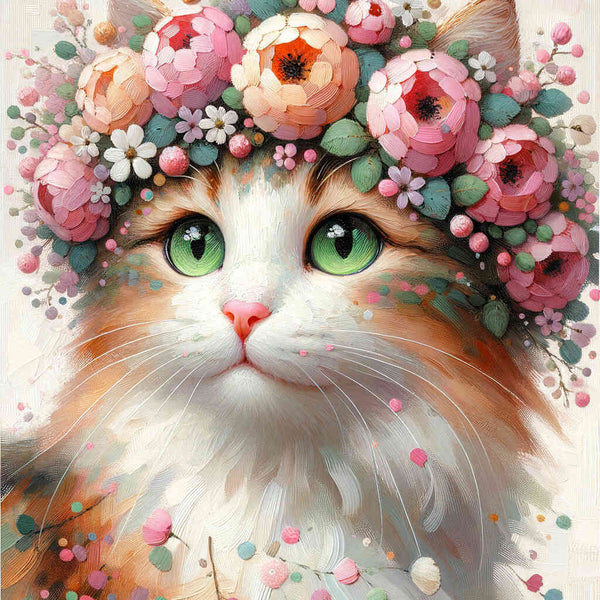 Malen nach Zahlen - Katze mit Blumenkranz