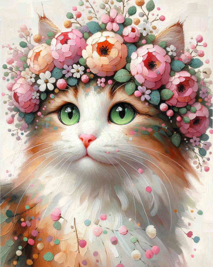 Malen nach Zahlen - Katze mit Blumenkranz