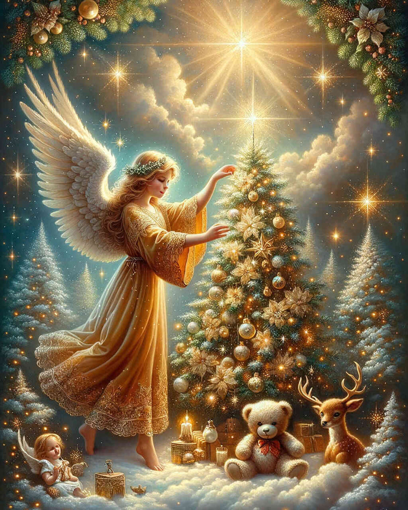 Malen nach Zahlen - Engel schmückt Weihnachtsbaum