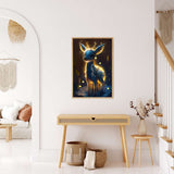 Painting of Lichterreh illuminated at night, displayed in modern living room with wooden furnishings and soft decor.
