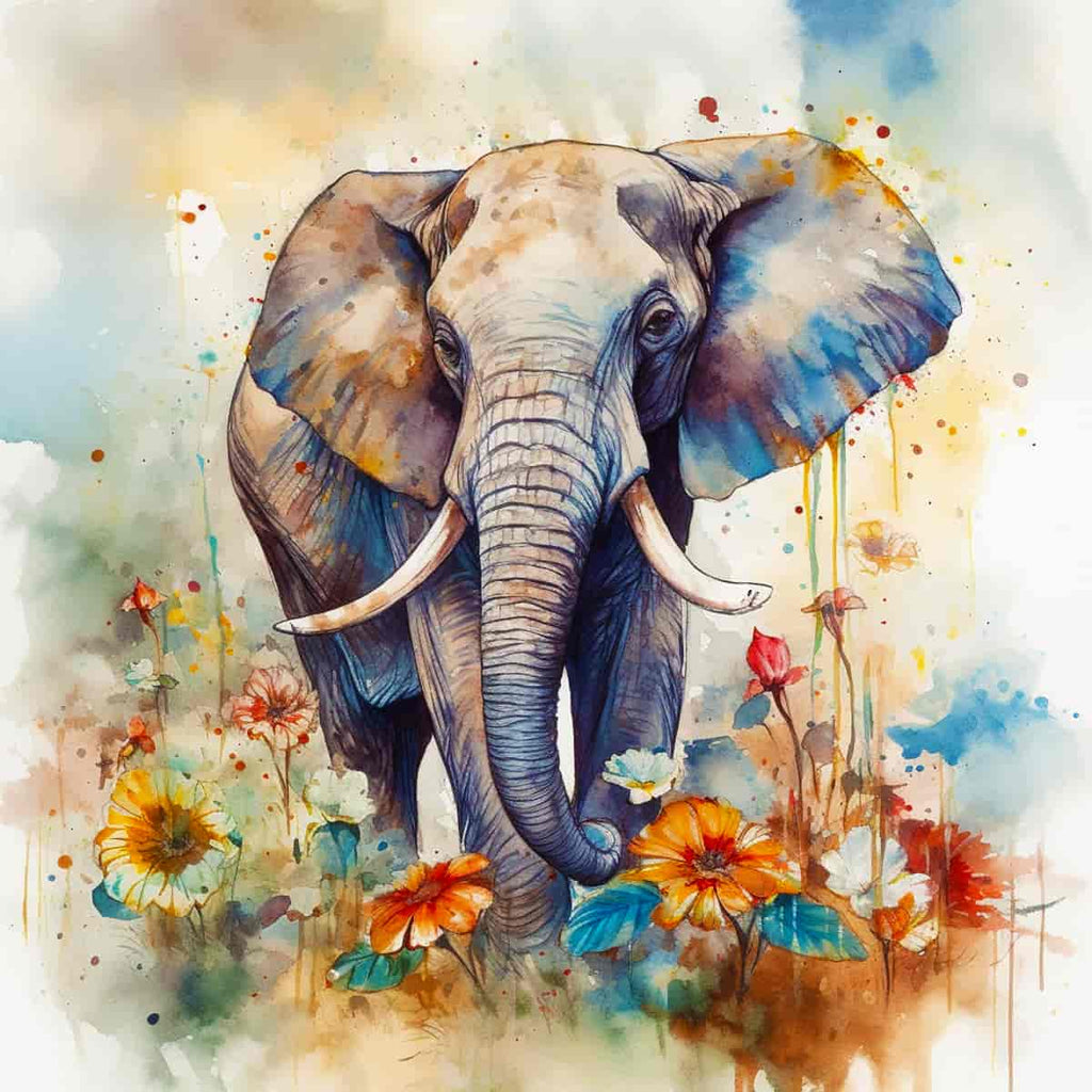 Malen nach Zahlen - Majestätischer Elefant - hochwertige Leinwand - 170523, Aquarell, Elefant, Neu eingetroffen, Quadratisch, Tiere
