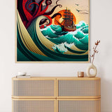 Malen nach Zahlen - Raue See Paperart auf Leinwand mit Schiff und Wellen über stilvoller Kommode