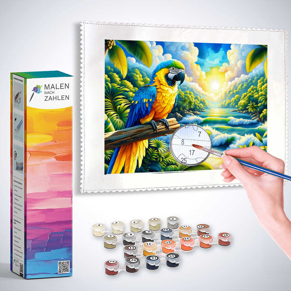 Malen nach Zahlen - Papagei Gelb und Blau