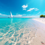 Malen nach Zahlen - Küstenzauber. Entspannendes Strandmotiv mit Segelboot auf klarem blauem Wasser. Perfekt zum Meditieren und Malen.