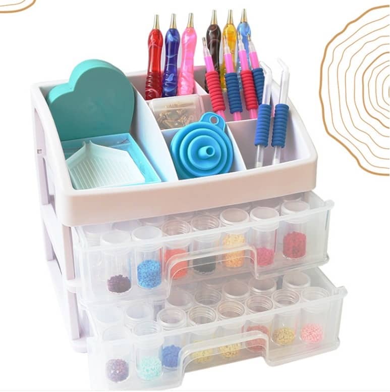 Diamond Painting Aufbewahrungsbox Exklusiv mit Profi-Leinwand, veredelten Acryl Diamonds, Künstler-Pinzette und Profi Setzstiften