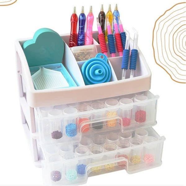 Diamond Painting Aufbewahrungsbox Exklusiv mit Profi-Leinwand, veredelten Acryl Diamonds, Künstler-Pinzette und Profi Setzstiften