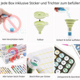 Diamond Painting Aufbewahrungsbox mit faltbarem Trichter, beschriftbaren Stickern und organisiertem Aufbewahrungssystem