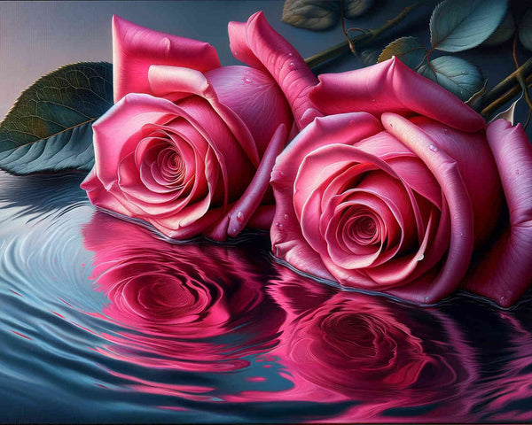 Malen nach Zahlen - Zwei pinke Rosen Wasser