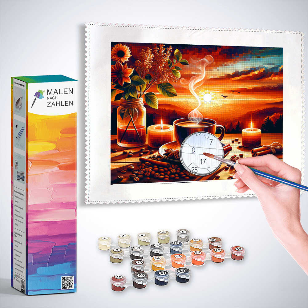 Malen nach Zahlen - Kaffee, Sonnenuntergang